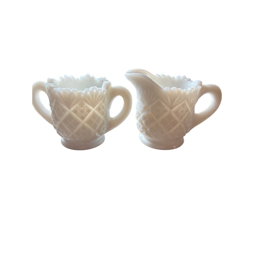 white milk glass creamer and sugar bowl set, Westmoreland Glass